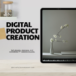 Tablet displaying a minimal floral design, representing digital product creation for online income.