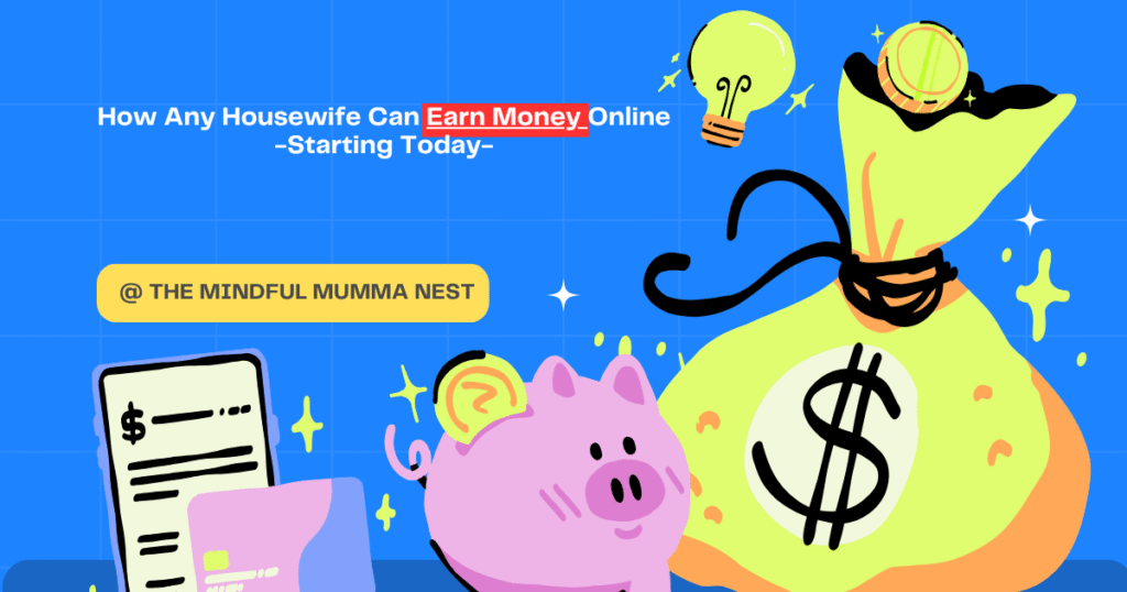 "Housewife learning new skills and earning money online from home"