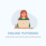 Illustration of a woman teaching online using a laptop, representing online tutoring opportunities for mums