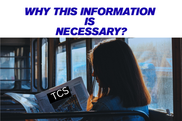 Young woman reading TCS news article on a train with headline asking why this information is necessary