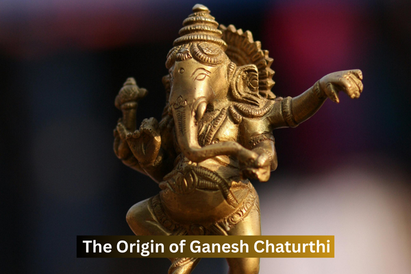 Golden statue of Lord Ganesha symbolizing the origin of Ganesh Chaturthi festival