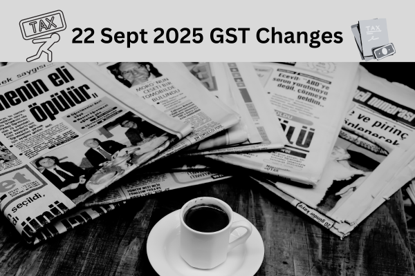 An illustration of a financial advisor explaining how GST works to a client, with a large tax form and money in the background, representing a simplified tax system.