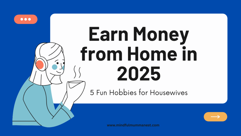 Illustration of a woman enjoying coffee while learning new hobbies to earn money from home in 2025
