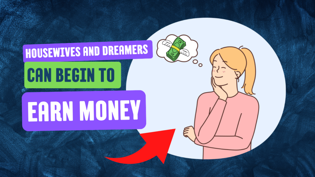 Illustration of a thoughtful housewife with money symbol, highlighting that housewives and dreamers can begin to earn money from home.