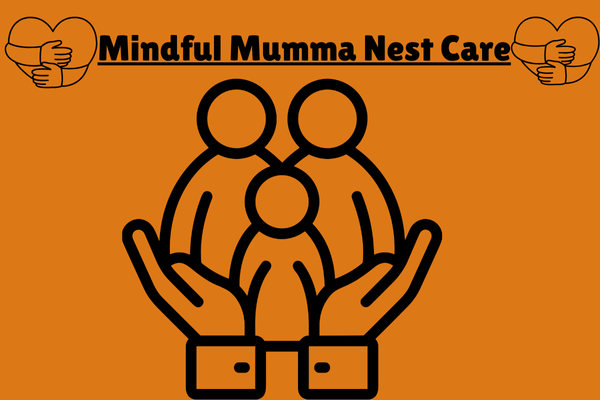 Illustration of a family held in caring hands, symbolizing Mindful Mumma Nest’s mission to support families, nurture growth, and provide guidance for a balanced, mindful life.