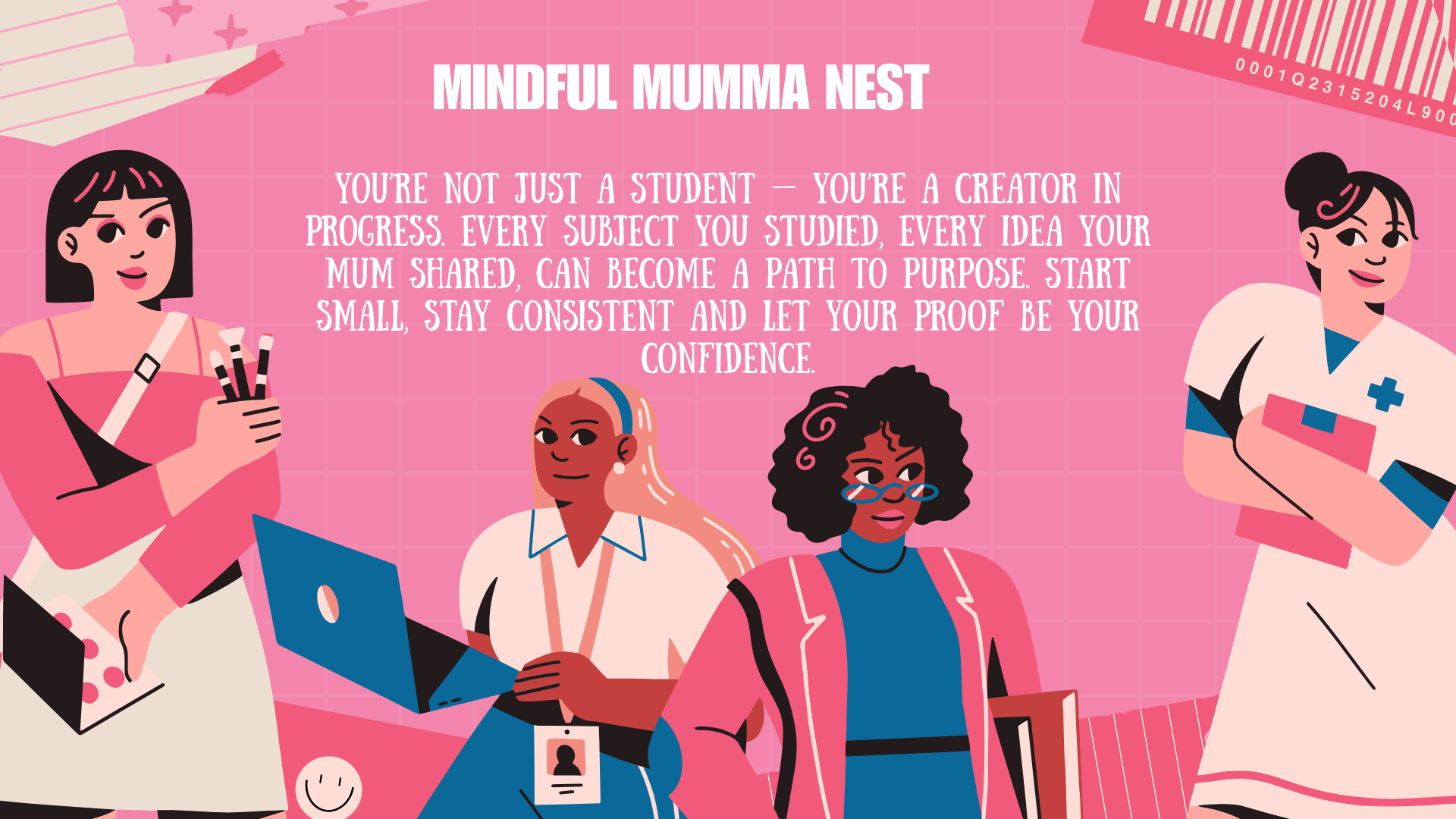  Illustration of confident young women sharing their skills through laptop, microphone, and books — symbolizing how students and mums can believe in themselves, share knowledge, and earn money from home after 12th.