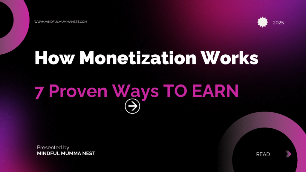 Feature image showing title “How Monetization Works: 7 Proven Ways to Earn Money Online” for Mindful Mumma Nest blog about earning money