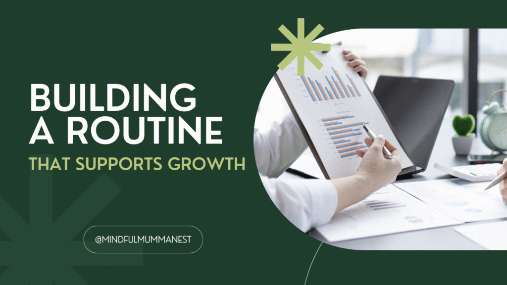  A person reviewing charts and creating a daily plan on a clipboard, symbolizing how building a mindful routine supports steady growth and helps earn money from home.
