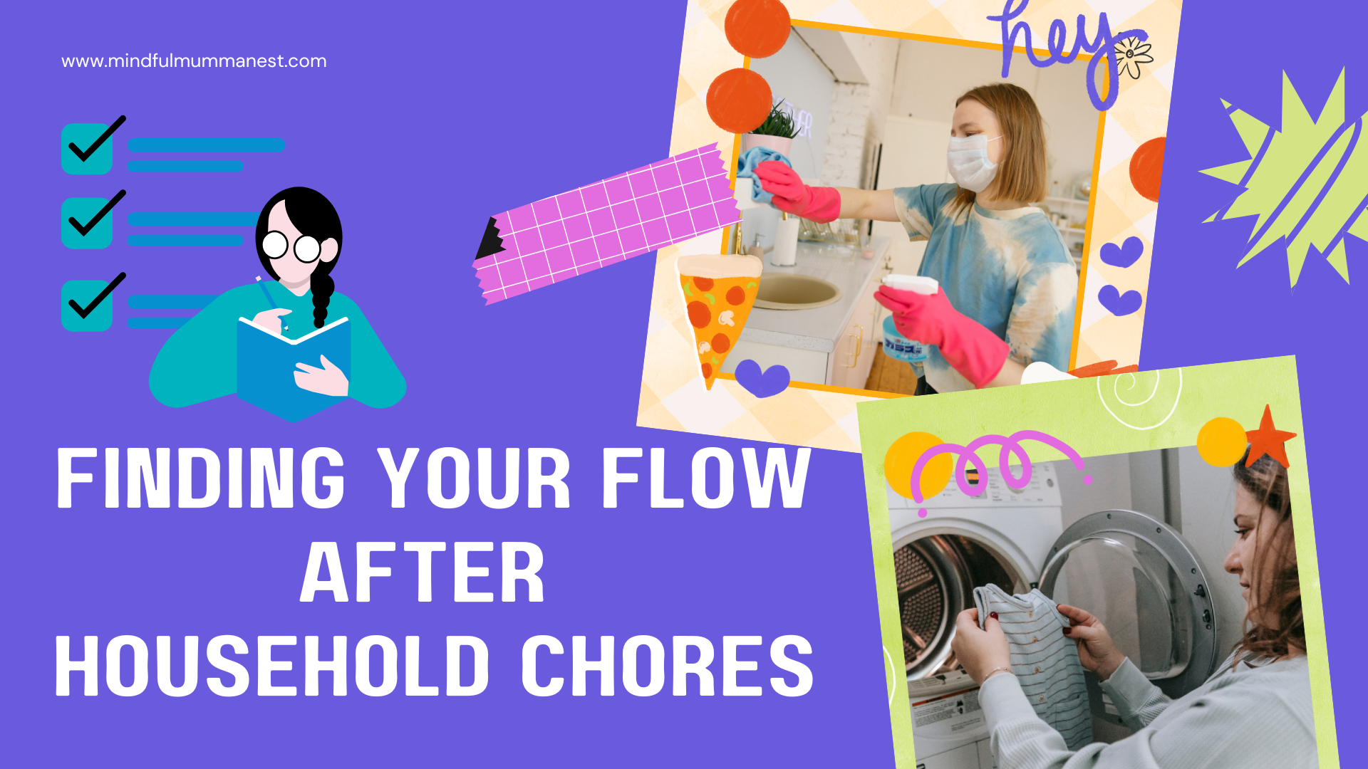 A woman finishing household chores like cleaning and laundry, preparing to focus on creative work, symbolizing how to find flow and earn money from home after daily routines.
