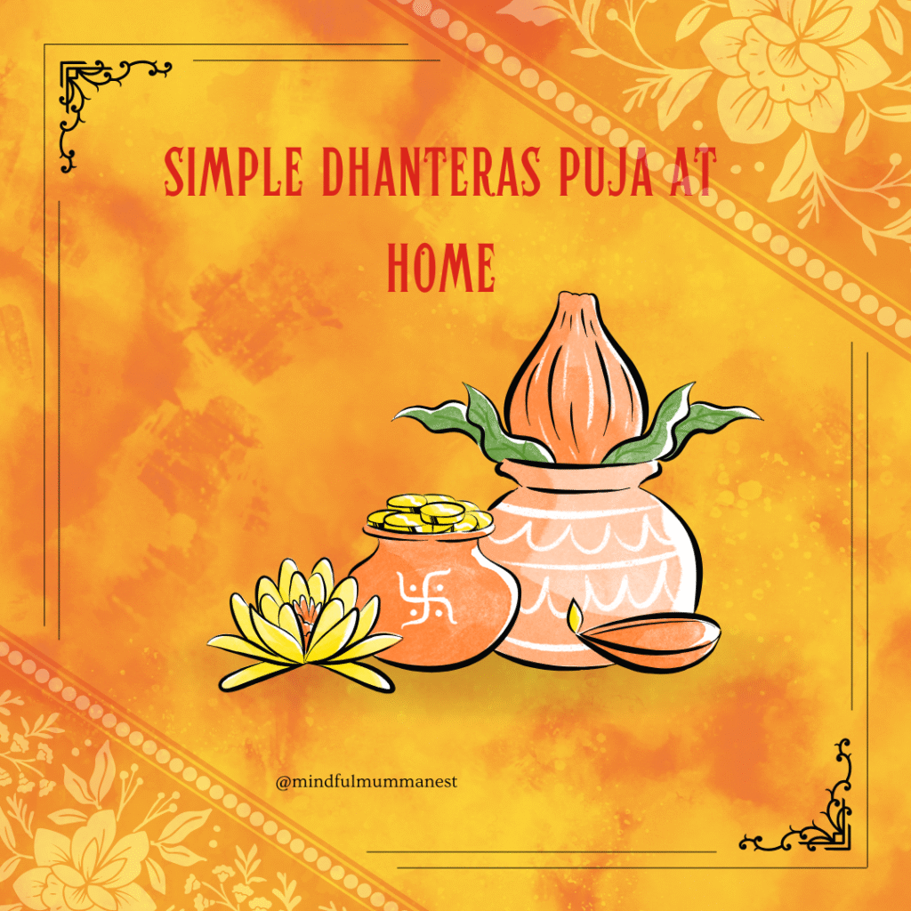 Dhanteras 2025 poster showing pots filled with gold coins and mandala art, symbolizing fortune, renewal, and graceful new beginnings
