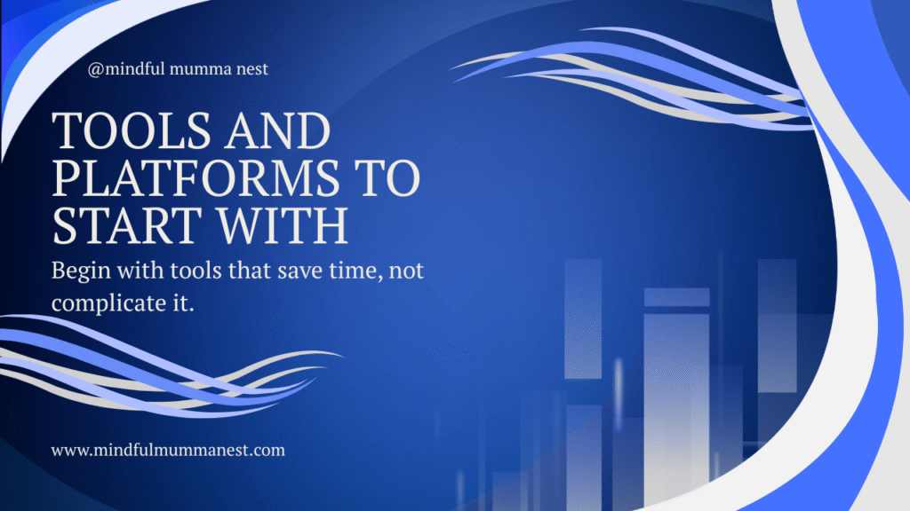 A blue-themed digital design showing charts and waves, symbolizing easy-to-use online tools and platforms that help beginners start earning money from home efficiently and mindfully.
