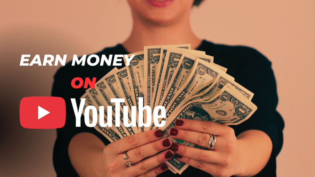 Earn money on YouTube with shorts and videos – woman holding dollars symbolizing YouTube income.