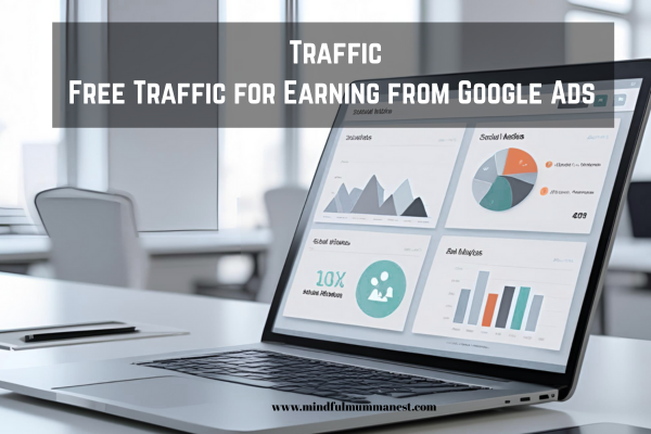laptop showing traffic analytics explaining free traffic to earn money from google ads without investment
