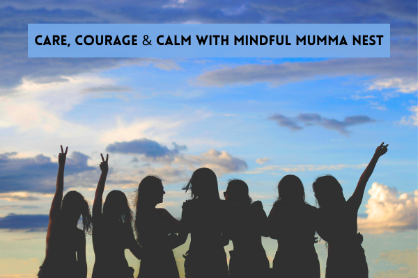 Women standing together under the sky representing care, courage, and calm from Mindful Mumma Nest

