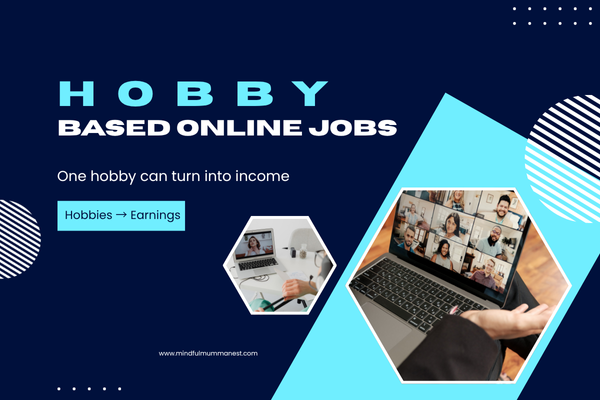 Housewife teaching and creating digital work from her hobbies, showing hobby-based online jobs for housewives

