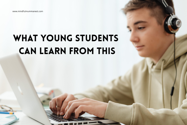 Young student using a laptop to learn new online skills and guidance for early earning awareness
