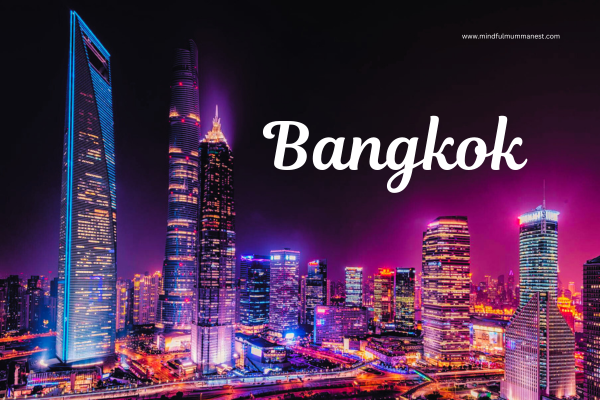 Bangkok city skyline at night with colorful lights and modern skyscrapers