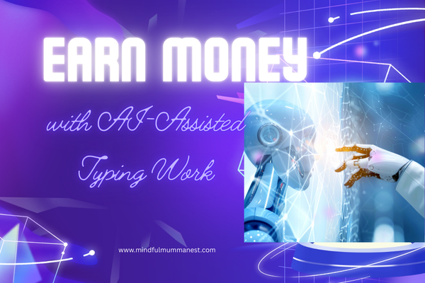 A futuristic AI robot touching a human hand, symbolizing AI-assisted typing work that helps housewives earn money from home using smart tools.
