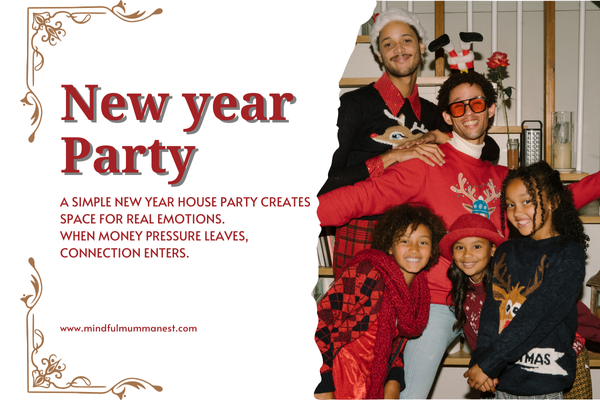 family enjoying a simple new year house party at home together
