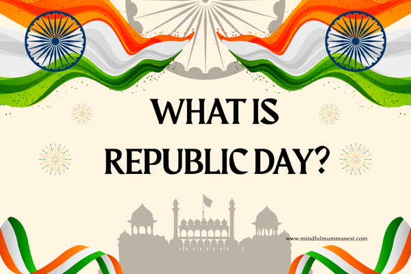 What is Republic Day illustration showing Indian tricolour and national symbols
