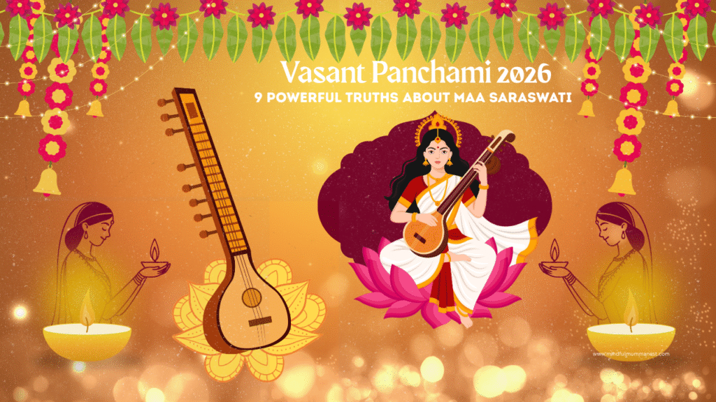 Vasant Panchami 2026 Maa Saraswati illustration symbolising knowledge learning and wisdom