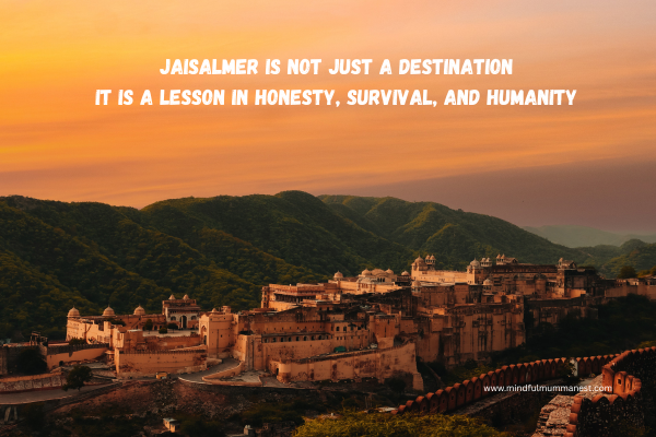 Sunset view of Jaisalmer city and fort with desert landscape conveying life lessons from travel
