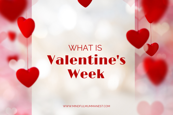 What is Valentine’s Week explained with love symbols and heart background
