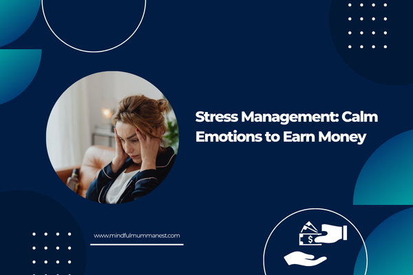 Woman holding her head in stress while working, representing emotional overwhelm and the need for stress management to earn money effectively.
