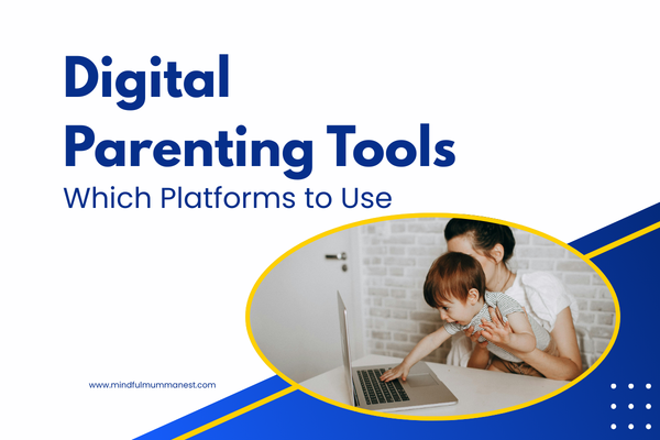 Mother guiding her child on a laptop demonstrating digital parenting tools and safe online platform usage at home