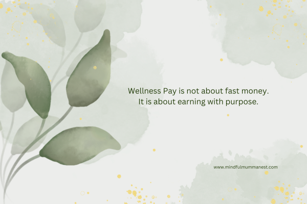 Wellness Pay message highlighting mindful earning with purpose instead of fast money
