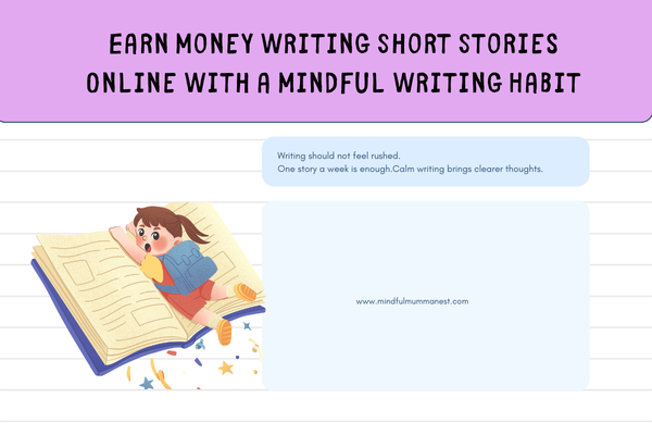  Mum practicing a calm routine to earn money writing short stories online mindfully
