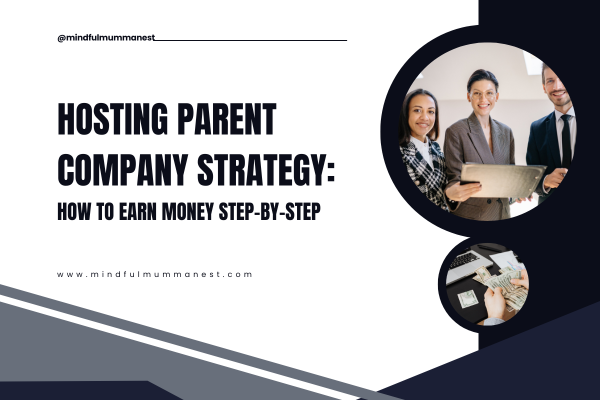 Hosting parent company strategy guide showing step-by-step method to earn money through stable hosting and affiliate blogging.
