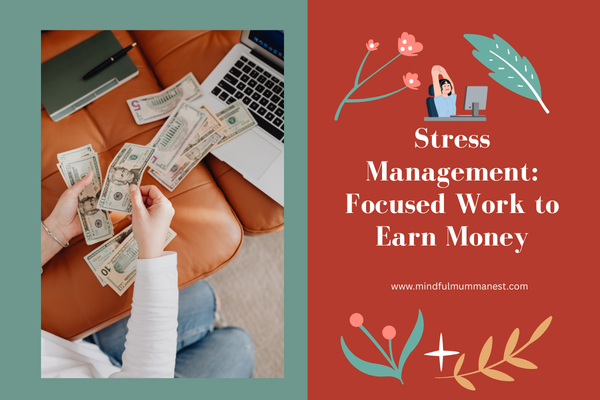 Woman counting dollar bills beside a laptop, representing focused work, productivity, and stress management to earn money from home.
