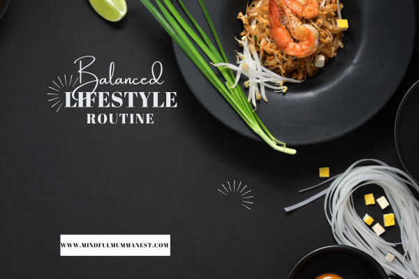 Balanced lifestyle routine featuring mindful eating and healthy food habits for calm daily living and earning

