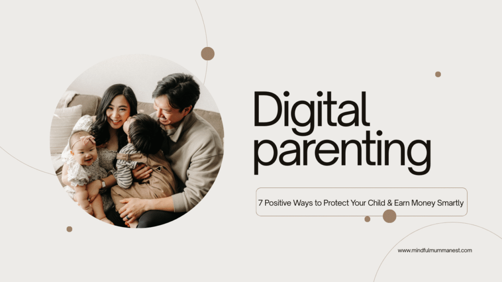 Digital parenting guide showing positive ways to protect children online and earn money from home.