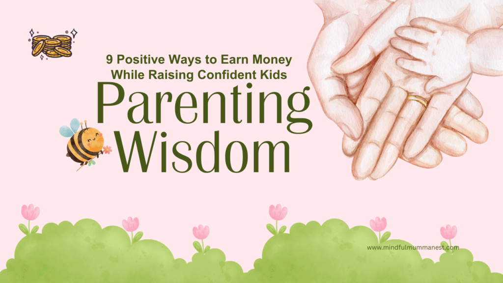 Parenting wisdom illustration showing how parents can earn money mindfully while raising confident children