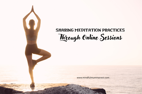 Woman practicing tree pose during sunrise representing sharing meditation practices through online sessions
