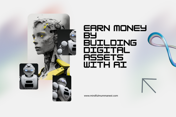  Illustration showing AI technology helping creators build digital assets like blogs and online content to earn money.
