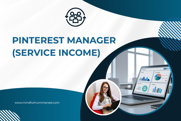 pinterest manager service income showing analytics dashboard and work from home setup