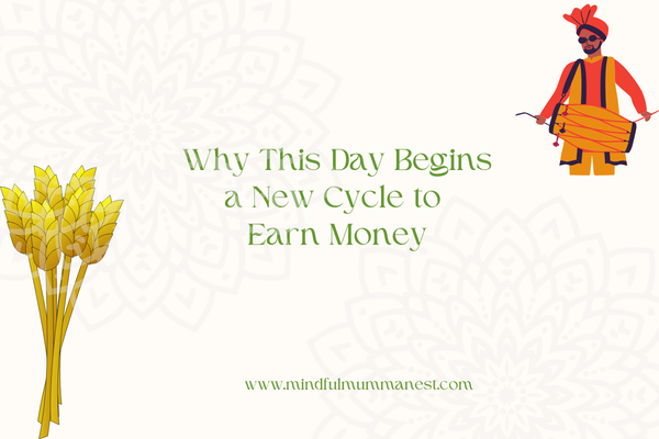 Baisakhi meaning illustration showing new beginnings, harvest wheat, and opportunities to earn money during Indian New Year