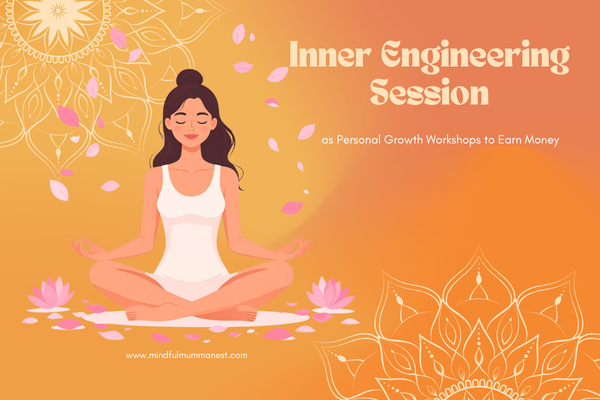 Inner engineering session meditation illustration showing woman practicing mindfulness to earn money from home