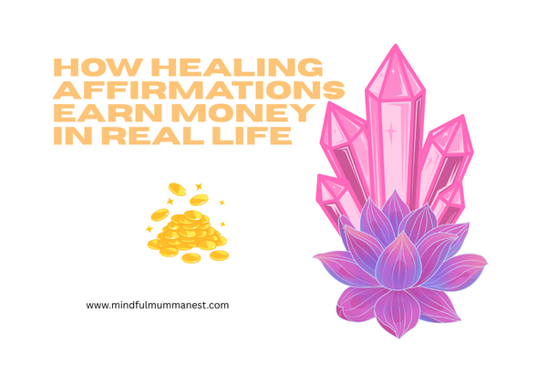 Healing affirmations earn money in real life with positive mindset and spiritual growth illustration

