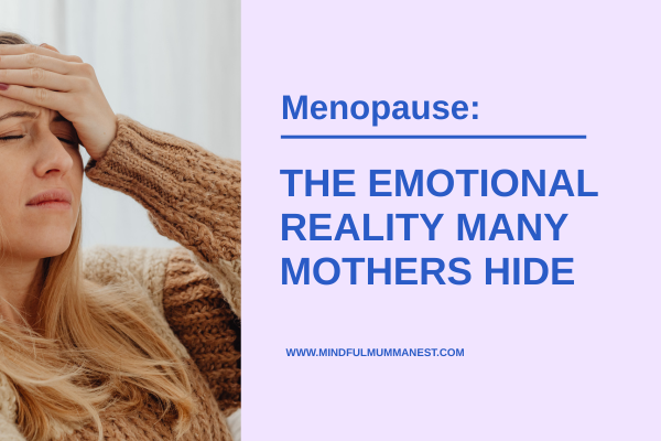 Woman experiencing menopause symptoms representing emotional struggles, hormonal changes, women’s health awareness, motherhood stress, and emotional support for mothers.