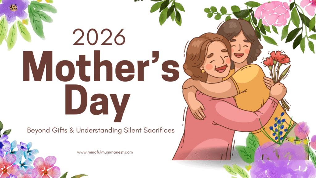 Mother’s Day 2026 illustration of a mother and daughter hugging with flowers representing love, emotional bonding, respect, healing, and silent sacrifices of mothers.