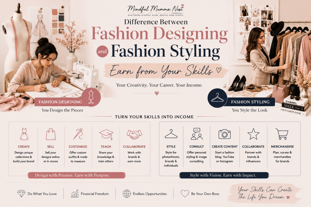 Fashion designing and fashion styling skills that can be turned into income through creative fashion careers and business opportunities.