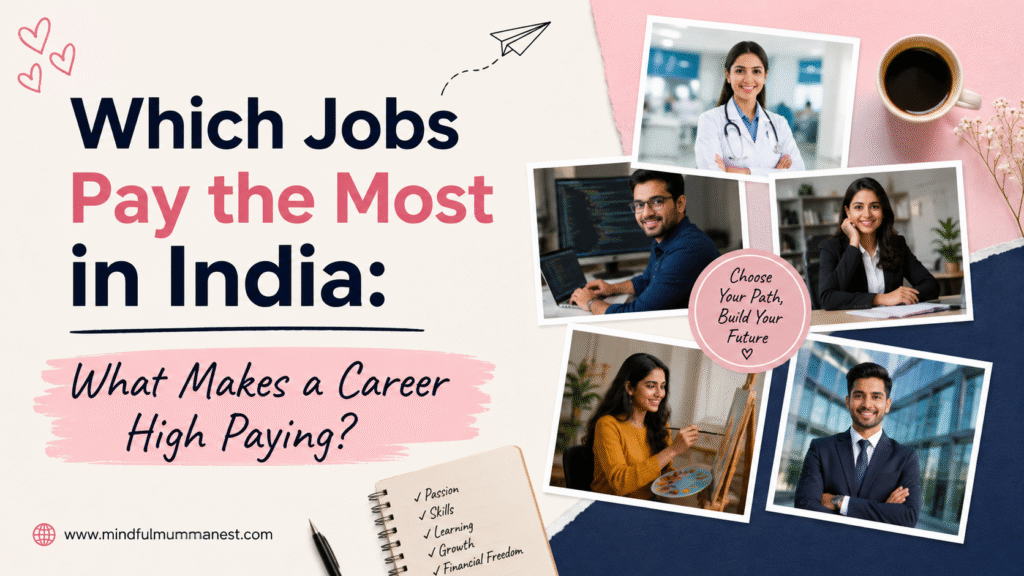 Student exploring which jobs pay the most in India with career options in healthcare, technology, business, and creative industries to earn money and build a successful future.