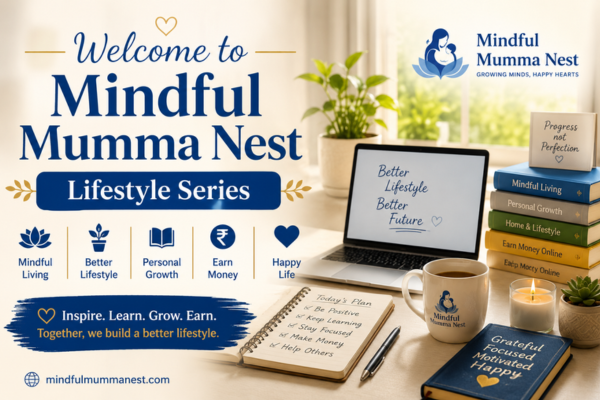 Welcome to Mindful Mumma Nest Lifestyle Series image featuring mindful living, personal growth, better lifestyle, and earn money inspiration.