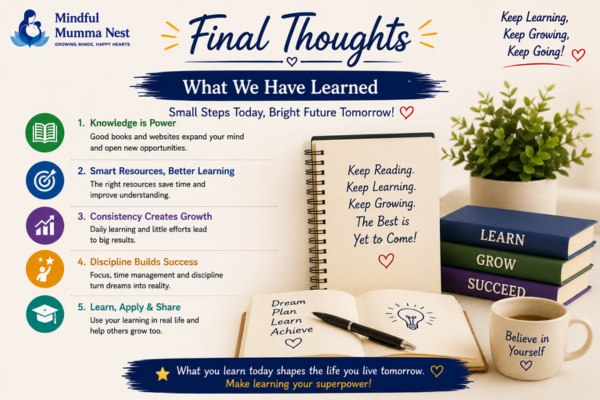 Final Thoughts image highlighting key lessons learned about the Education Budget of India, lifelong learning, better lifestyle, and future success.