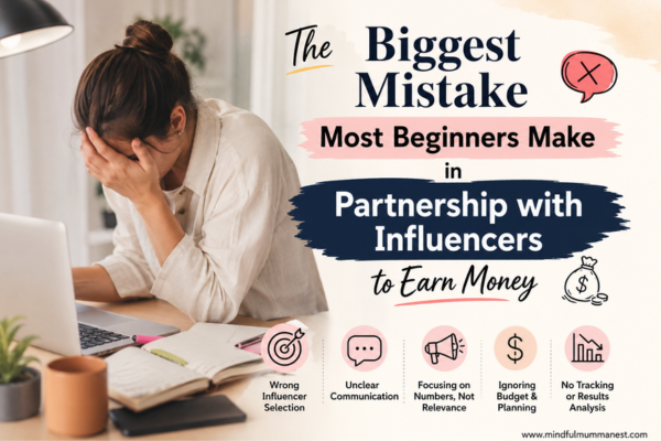 Beginner making common influencer marketing mistakes while planning a partnership with influencers to earn money for a lifestyle brand.