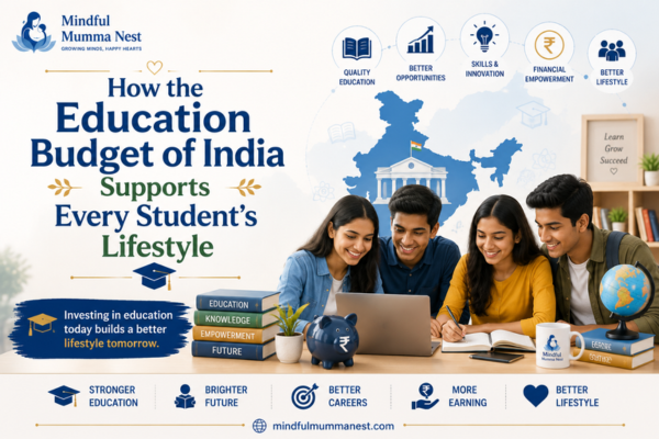 How the Education Budget of India Supports Every Student's Lifestyle image showing students, digital learning, education, skills, career growth, and better lifestyle.